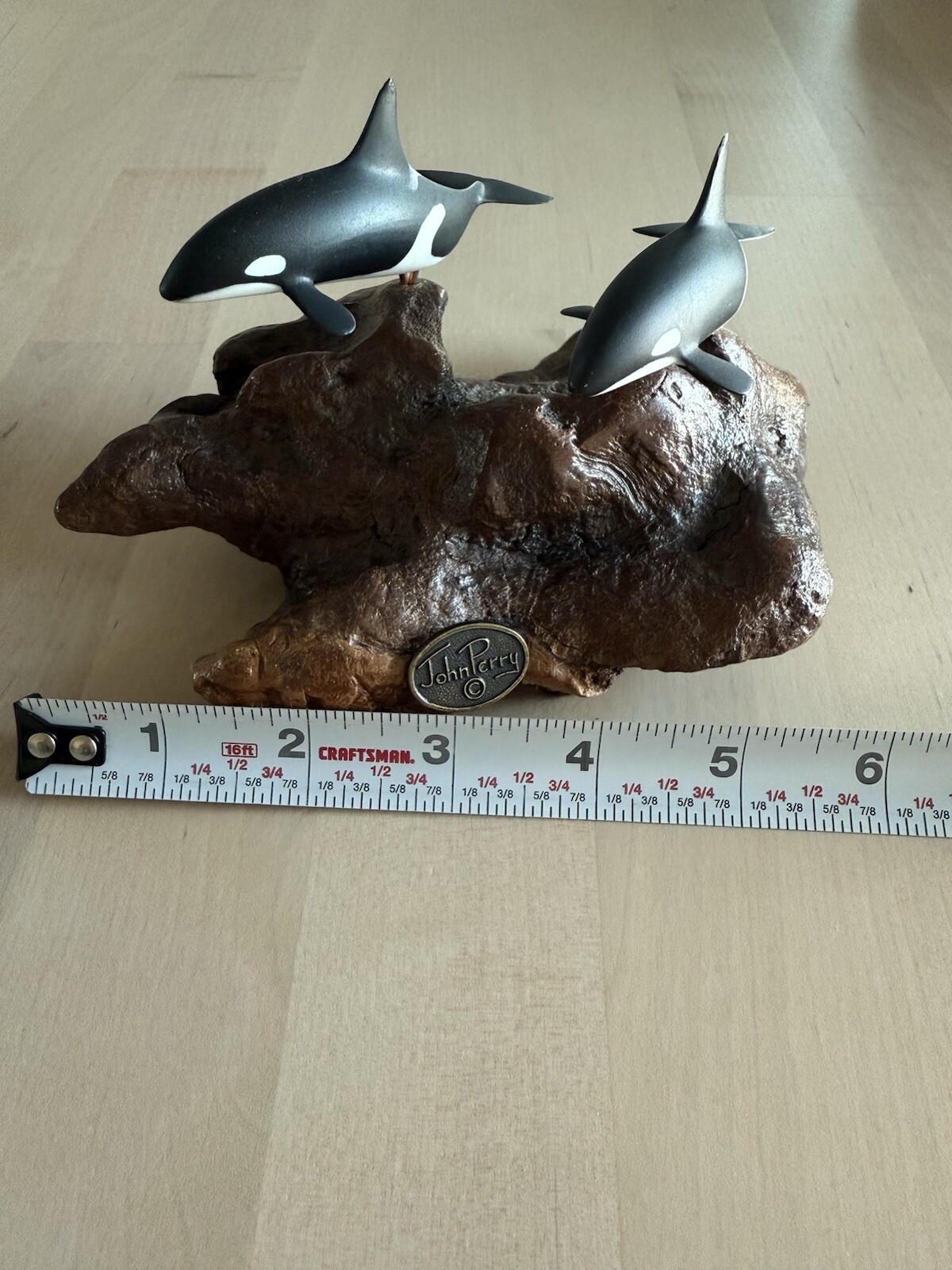 John Perry Pair of Orca Whales on Drift Wood Sculpture 2017