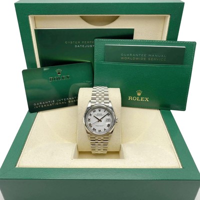 Rolex Datejust 126200 Jubiläum Stahl Weiß Römisches Zifferblatt Automatikuhr B&p