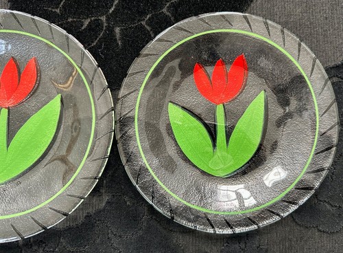 Kosta Boda 3x Red Tulipa Plates, Ulrica Hydman-Vallien Hand-painted Signed 19cms - Picture 4 of 8