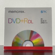 Memorex DVD RDL 5 Pack New  Sealed 8x 8.5 gb 240 Minutes 2009