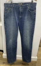 Mens ROOTS Wash  Blue Premium Denim Boot Cut Jeans 38X 34  Exact Perfect!