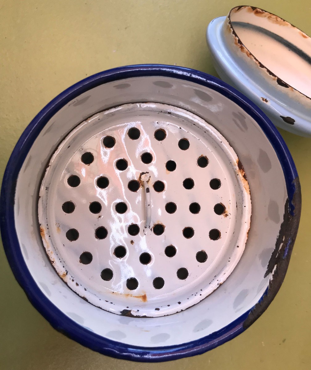 Cafetière Ancienne En émail Bleu/vert - Objet Déco Vintage Années 50