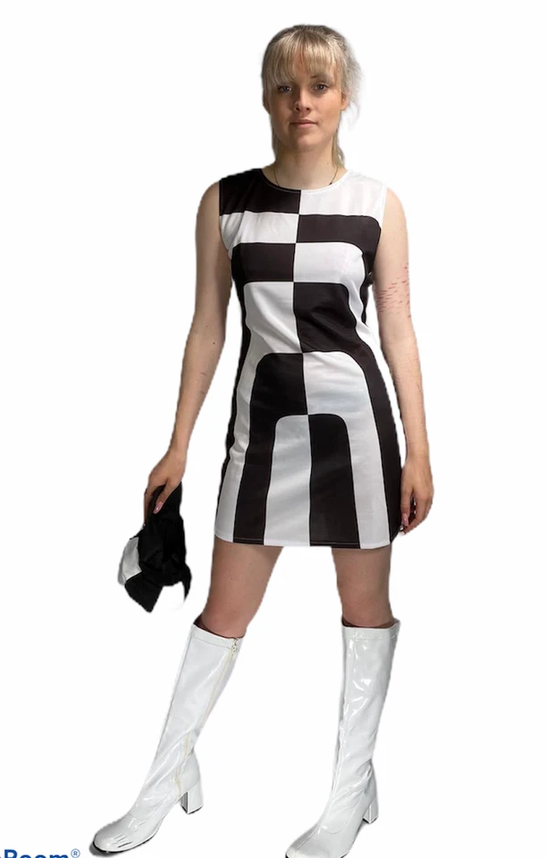 DAMAS AÑOS 60 FIESTA GO GO NIÑA DISFRAZ DISFRAZ MUJER HIPPY CAMBIO MOD VESTIDO SOMBRERO Foto 2 de 3