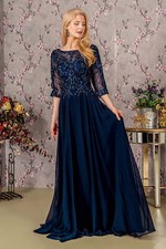 Metallic Sequin Sheer Neckline Chiffon A-line Long Dress GLGL3446