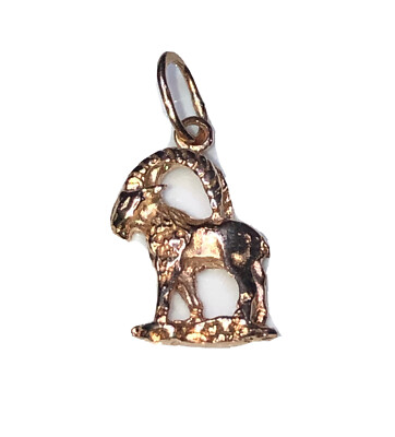 14K massives Gelbgold realistisches Design 3D Ziege Charm Anhänger mit großer Schlaufe