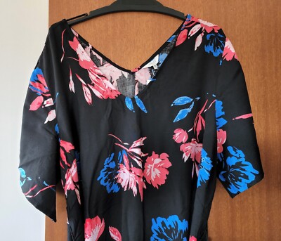 Khoko Ladies Black Floral Printed Short Sleeve Dress Size 16 New