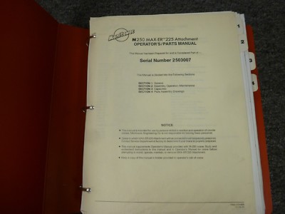 Manitowoc M250 MAX-ER 225 Crane Attachment Parts Catalog & Owner Operator Manual
