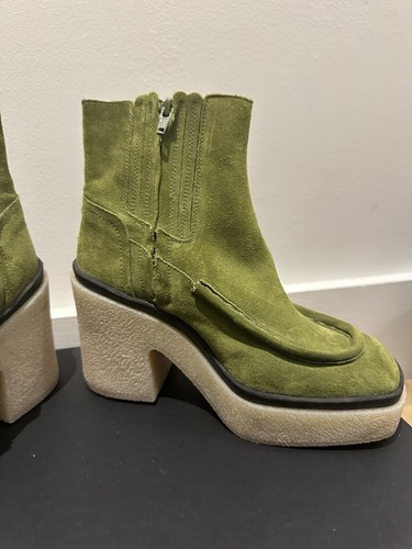 Free People Mujer Verde Gamuza Estilo Años 70 Plataforma Botines UK 4 EU 37 NUEVO - Imagen 5 de 11