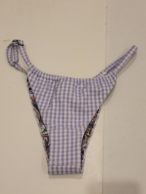 Maaji purple gingham seer sucker frisky string bikini bottom large NEW no tags