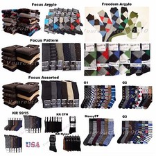 6  12 PACK Men Dress Socks Pattern Solid Assort Argyle Nylon Socks 9-11, 10-13