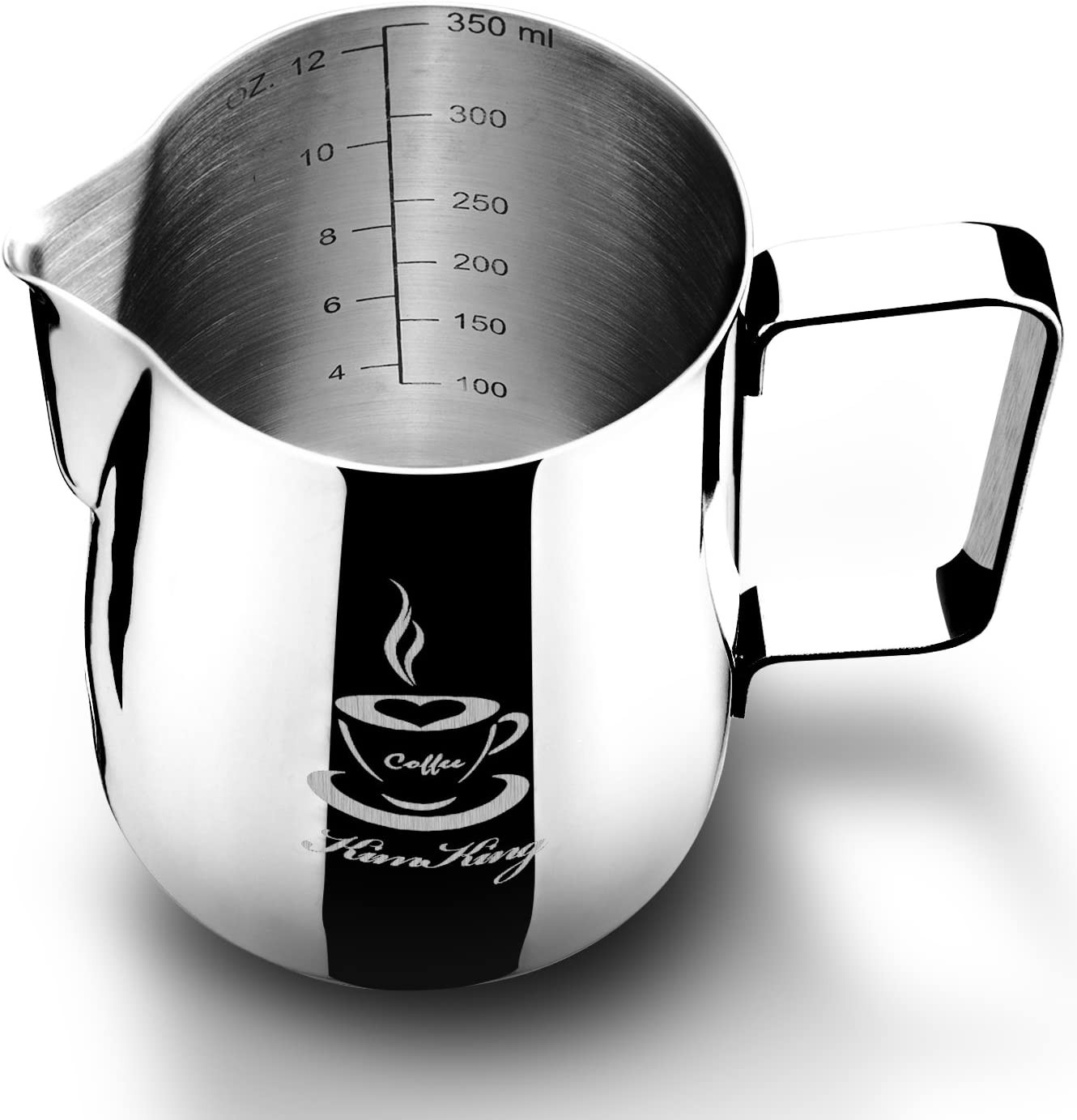 Brocca In Acciaio Inox Per Latte 350 Ml Con Coperchio – Perfetta Per Caffè, Latte E Schiuma – Beccuccio 120°, Manico Ergonomico - 4