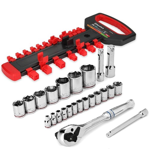 DURATECH 24Piece Socket Wrench Set 1/4" 3/8" 1/2" Drive Socket Set 20 Socket SAE - Picture 2 of 10