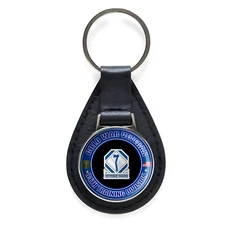 Cold War Veteran 84th Training Division Black Leather Keychain Silver Keyring