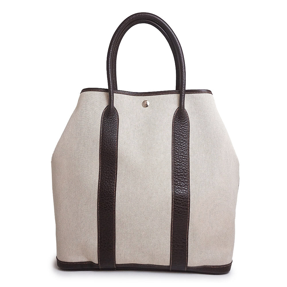 レア★HERMES(エルメス)- Garden File 37(ガーデン)ベトン Hermes Garden File 37 Mm Tote Handbag Toile Ash Canvas