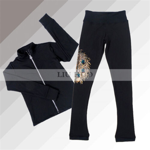 Ice Figure Skating Suit Women's Girls Training Jacket Trousers Peacock Feather - 第 1/9 張圖片