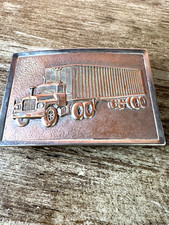 Vintage Semi truck belt buckle, copper and silver plate, 18 wheeler, big rig