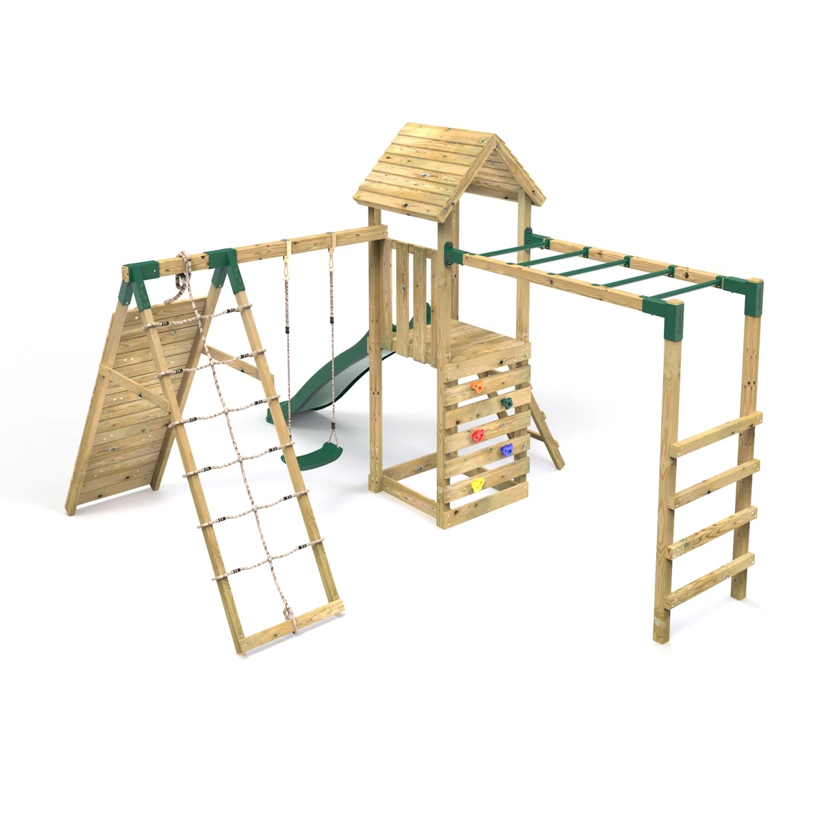 Wooden climbing frames best sale with monkey bars