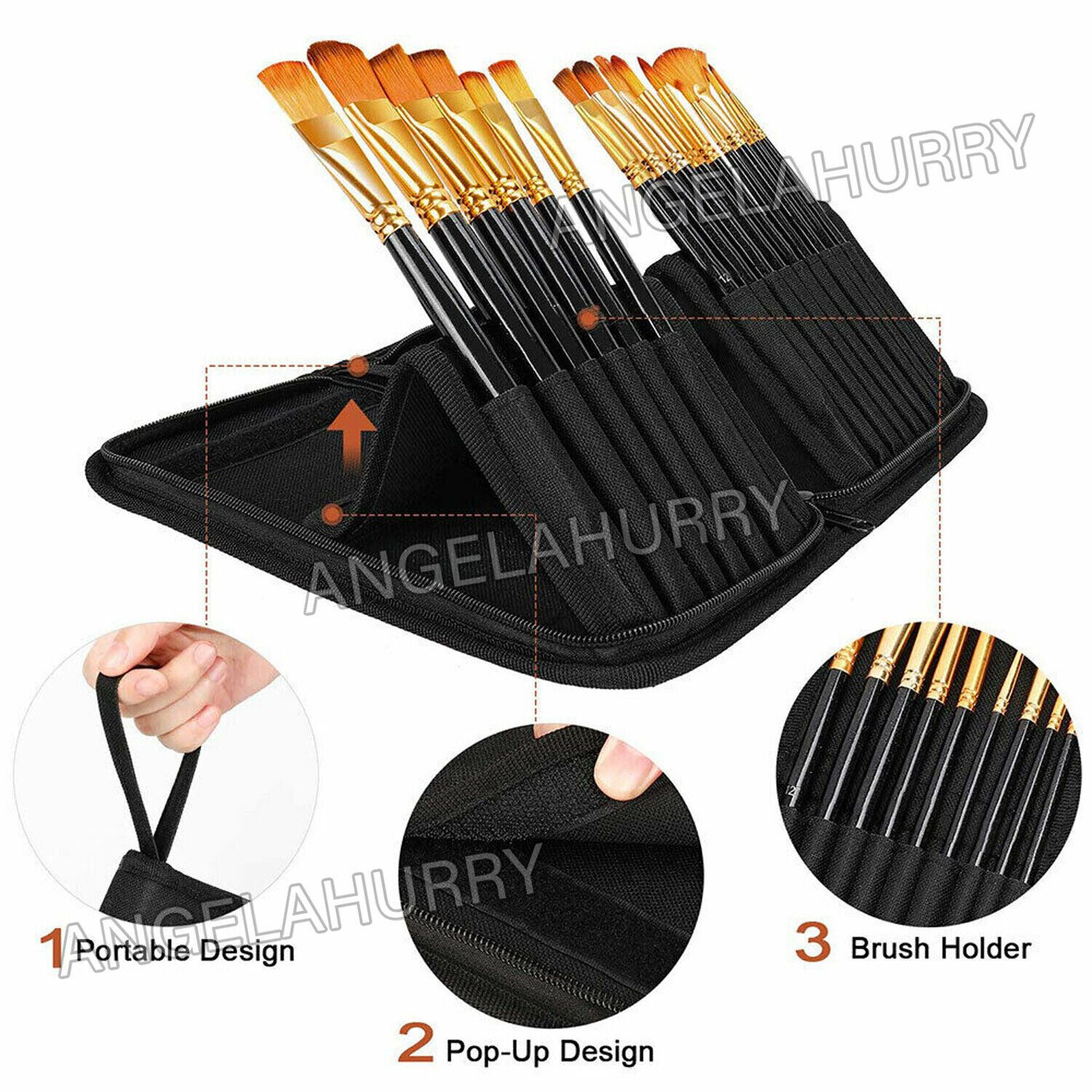 15Pcs Artist Paint Brushes Set Watercolour Acrylic Oil Painting Sponge