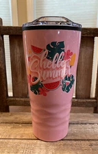 Hello Summer Tumbler, Watermelon Tumbler, Pink Tropical Tumbler, Removable Lid
