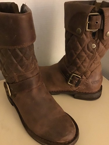 women brown leather biker boots 