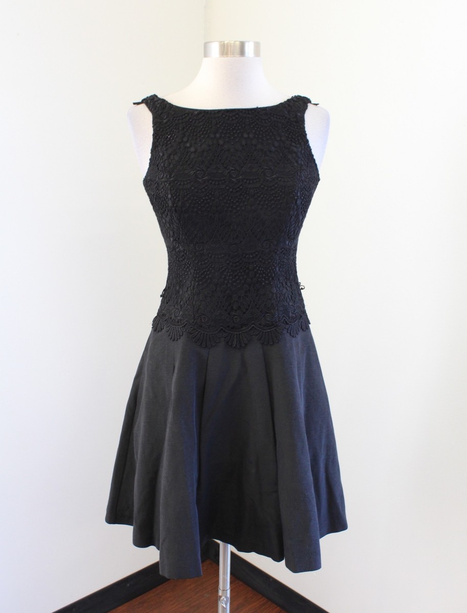 White House Black Market Black Lace Pleated Fit Flare Party