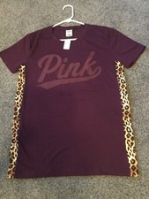 NWT Victoria's Secret PINK Campus Burgundy Leopard Side Detail Tee Shirt Top XS