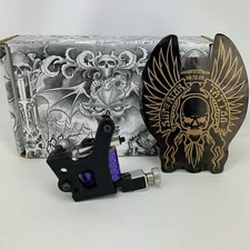 Superior Tattoo Machine RAVEN Soft Touch W/ Sticker & Box Black Purple UNTESTED