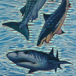 Retro 1980-90s Prismatic SHARK Stickers Sheet Twin Seven KIDS 4 Large Sharks VTG