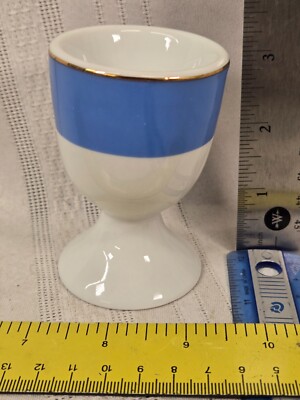 Pottery Barn Great white Ceramic Egg Cup Blue Band