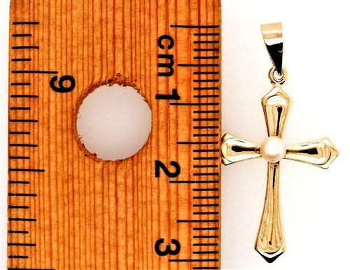 Pearl & 9ct Yellow Gold Cross Pendant Fine Religious Jewellery - Picture 9 of 10