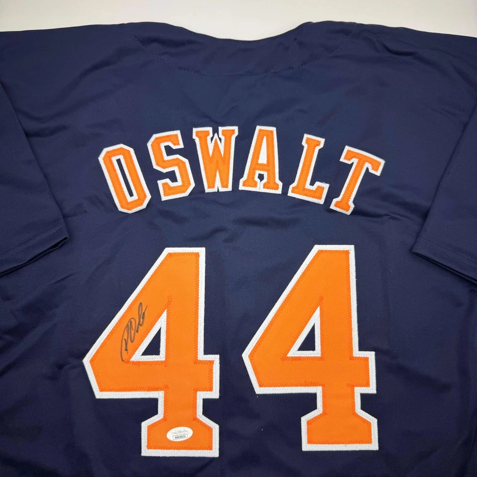 Camiseta de béisbol azul autografiada/firmada Roy Oswalt Houston certificado de autenticidad JSA Foto 2 de 4
