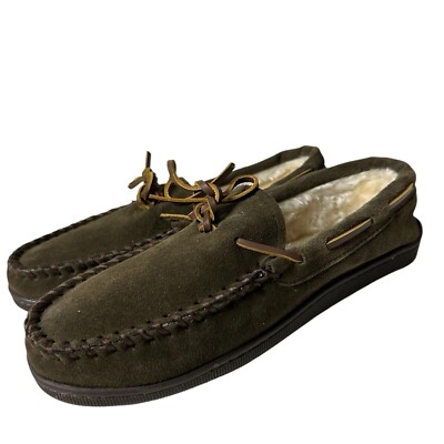 Minnetonka Men's Faux Fur Lined Hard Sole Slipper Chocolate Moccasin 3908  US 9M