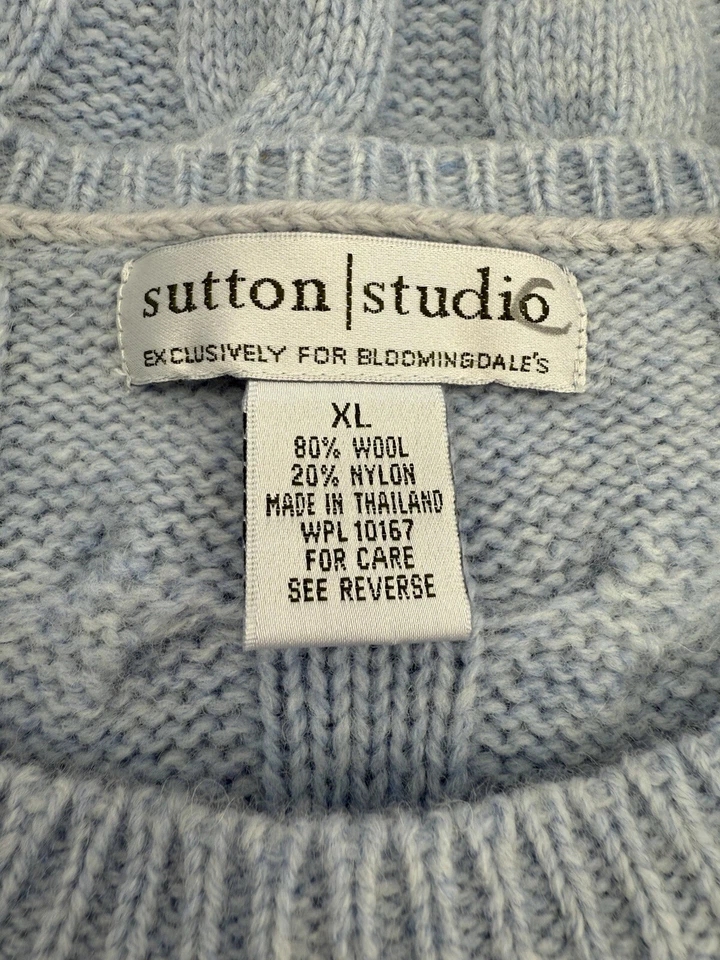 Suéter Sutton Studio para mujer tejido con cable azul XL mezcla de lana Bloomingdales clásico Foto 4 de 4
