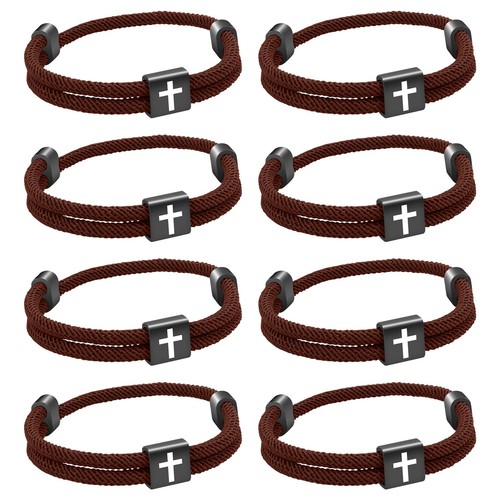 8PCS Christian Jesus Cross Rope Bracelet, Braided Cord Bracelet for Men Women, N