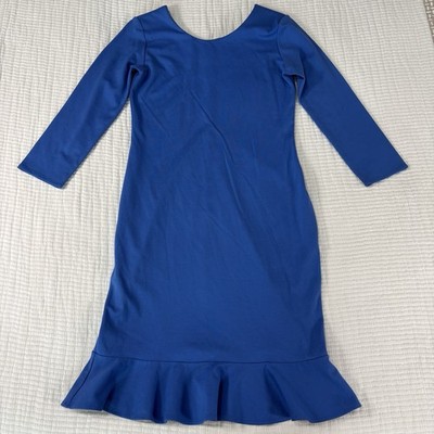 Amanda Uprichard Dress Womens Medium Blue Sheath Ruffle Office Wedding Church