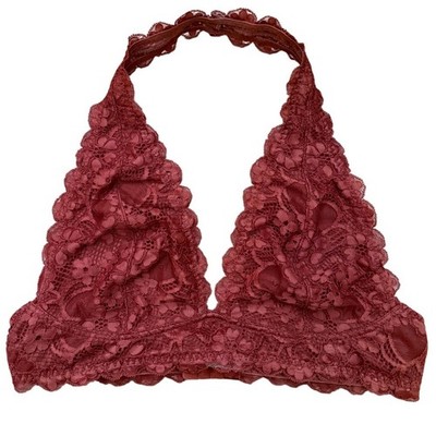 Free People Intimately Coral Rust Orange Galloon Halter Bralette Rave Festival-M