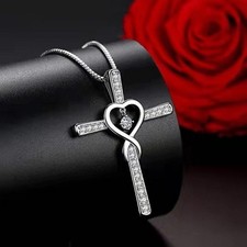 925 Sterling Silver Cross Heart PendantNecklace Christian Jewellery Gift for Her
