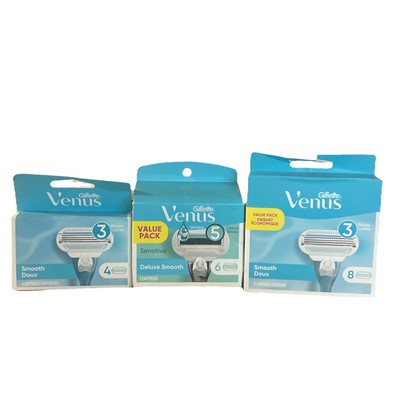 NIB Gillette Venus 3 Boxes Smooth Doux 3 Blade cartridge Refills 18 Razors