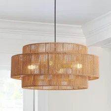 3-Tier Large Rattan Chandeliers, 23.6in Boho Coastal Pendant Lights, Hand Wov...