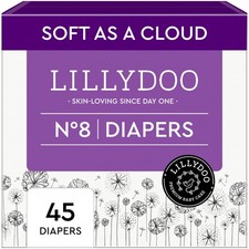 LILLYDOO Baby Diapers - Size 8 37 lbs , Half-Monthly Supply 45 8, White