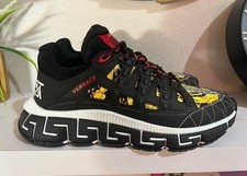 New Men Versace Trigreca Barocco Print Low Top Black Sneakers 9