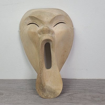 Hibiscus Wood Carved Mask Indonesia Scream Sing Emotion Theatric Face