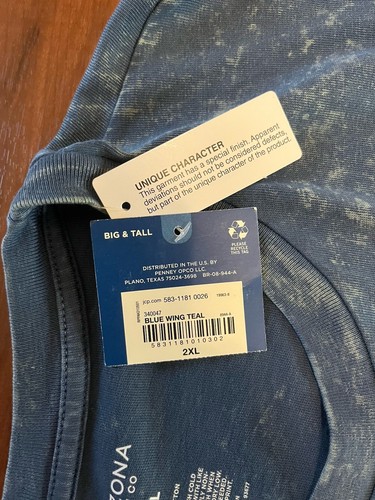 NUEVO CON ETIQUETAS Arizona Jean Co. Camiseta Azul Ala Verde Azulado Camiseta Cuadrada Para Hombres Talla 2XL Grande y Alta - Imagen 11 de 14