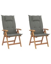 Set of 2 Garden Chairs with Cushions JAVA Acacia Wood Graphite Grey