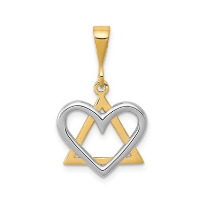 14k Two-Tone Gold Star of David Pendant Silver Heart Jewish Symbol Necklace Wome