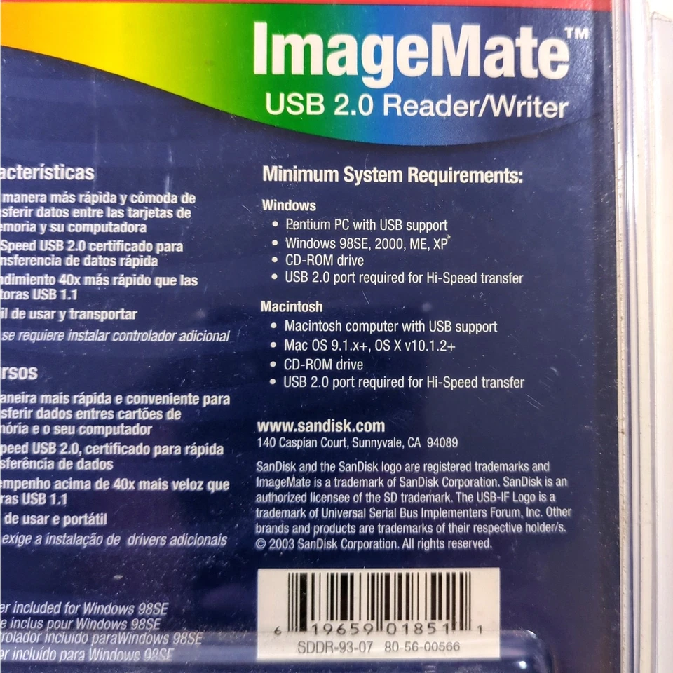 SanDisk ImageMate USB 2.0 SD MultiMediaCard Reader Writer 2003 New in Pkg - Image 4 of 4