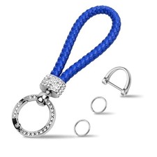 for Luxurious Leather Braided Car Keychain with Rhinestones - Silver-blue