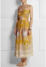 Zimmerman Cotton Dress Confetti Floral Scalloped Lace Cut Out Halter Midi Size 2