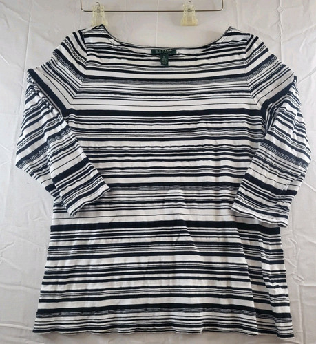 Lauren Ralph Lauren Shirt Womens Size XL Black White 3/4 Sleeve Casual Top - Picture 1 of 11