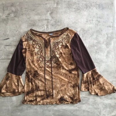 Y2K Top Womens Medium Whimisigoth Boho Fairy Grunge Indie Peasant Festival